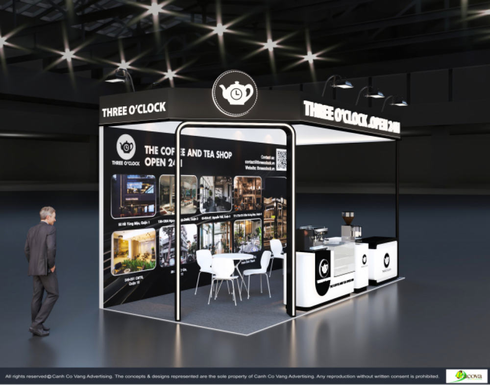 canh-co-vang-thiet-ke-thi-cong-gian-hang-trien-lam-three-oclock-tai-coffeeexpo-2024 Designs booth 2025